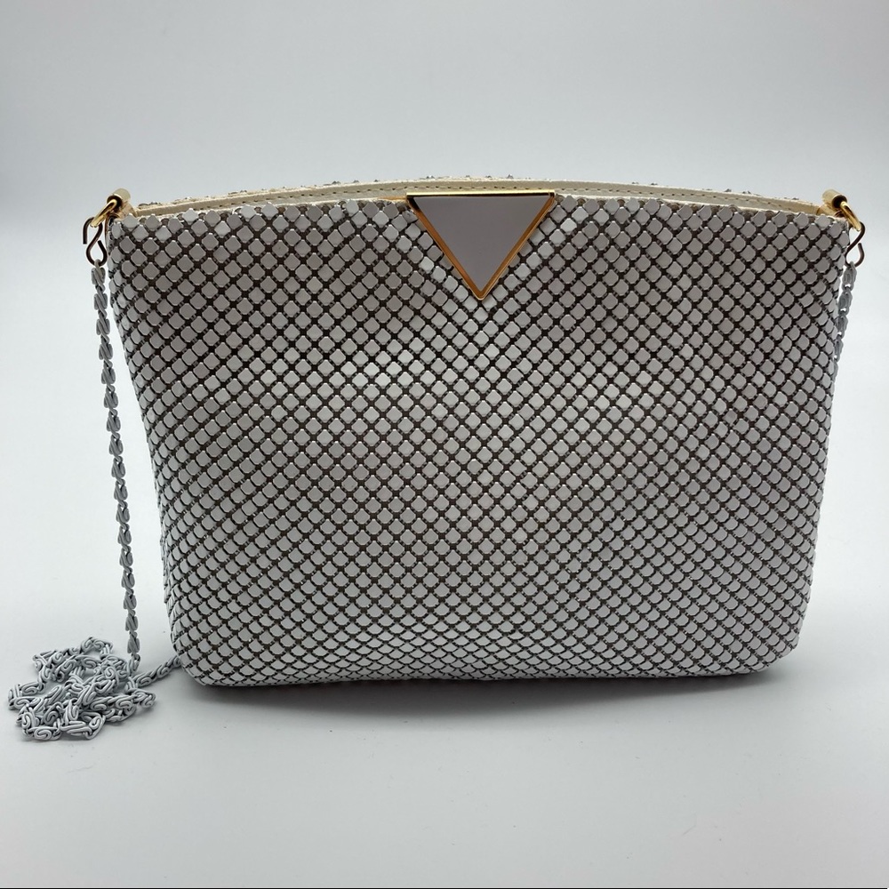 Vintage Metal Beaded-Look White Gold Shoulder Bag